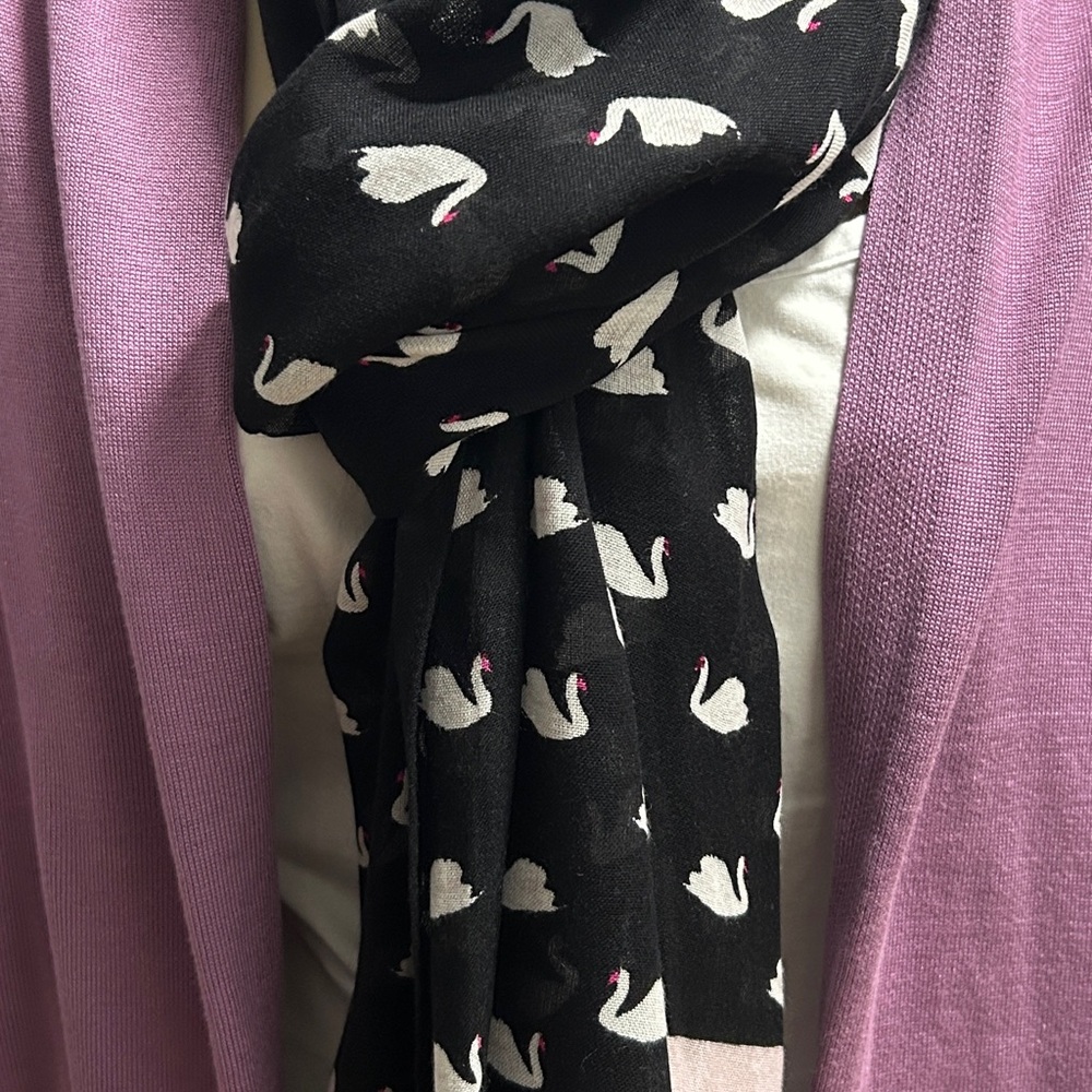 Kate Spade Black and White Swan Scarf- Scarf ONLY - Preloved